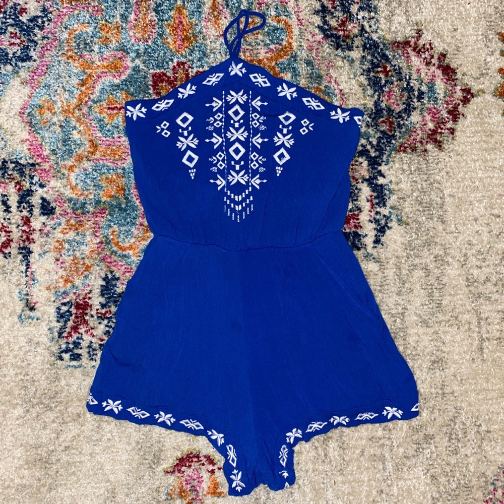 Royal Blue Embroidered Romper
